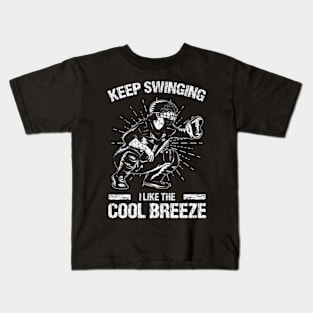 Keep Swinging I Like Cool A Breeze Funny Softball Baseball Kids T-Shirt